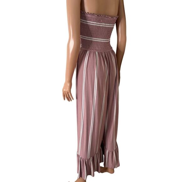 Altar'd State Strapless jumpsuit, mauve jumpsuit, smocked bodice, wide leg SZ M - Picture 3 of 10